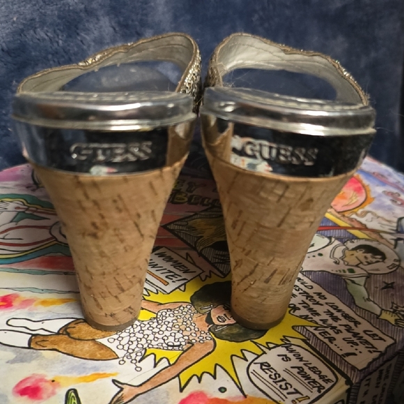 Guess Gold and Silver Wedge Sandals - Picture 3 of 9